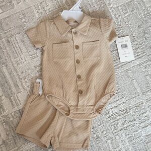 NWT Rachel Zoe Neutral Beige Textured Baby Romper & Shorts Set